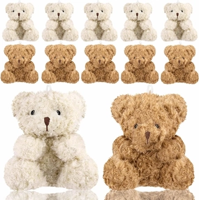 10 Pieces Plush Mini Teddy Bear 4 Inch Stuffed Animals Tiny Soft Bear Doll for Graduation Birthday Wedding Baby Shower Decorations Party Favors DIY Keychain Bag Decor(5Brown,5Apricot)