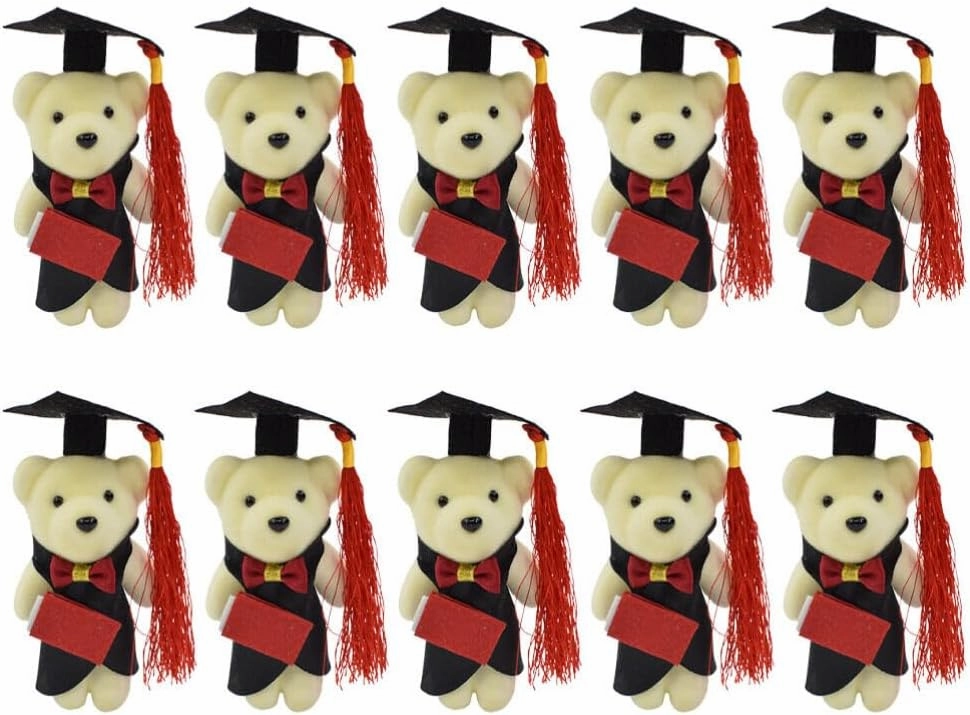 10Pcs Adorable Graduation Mini Bears Plush Bear Stuff Bear for Graduations DIY Flower Bouquet Floral Arrangement (White)