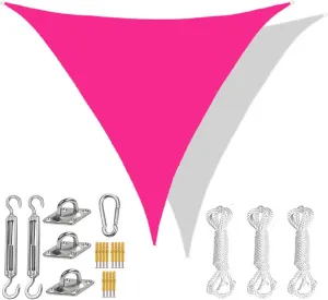 10'x10'x10',Waterproof Triangle Shade Sail with Hardware Kit, Pink Triangle Shade Sail Canopy,95% UV Block Sunshade Sail Cover for Garden, Backyard, Patio, Lawn, Pool, Outdoor Activities