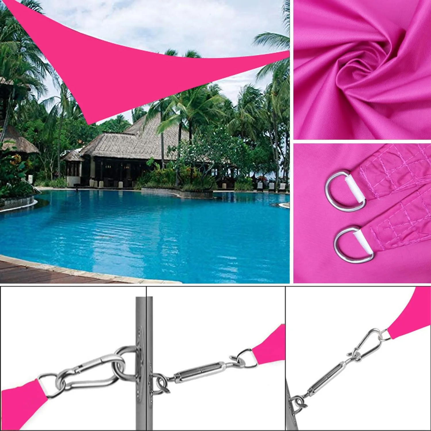 10'x10'x10',Waterproof Triangle Shade Sail with Hardware Kit, Pink Triangle Shade Sail Canopy,95% UV Block Sunshade Sail Cover for Garden, Backyard, Patio, Lawn, Pool, Outdoor Activities