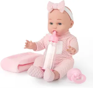 12'' Baby Doll in Gift Box - Toddler Baby Doll Set with Pacifier, Feeding Bottle, Blanket | Great Gift for 3  Year Girls Pink