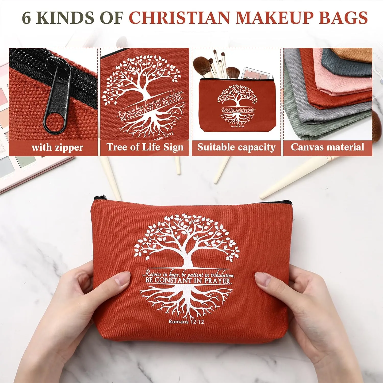 12 Pcs Cna Week Christian Gift Bulk Religious Makeup Bag Bible Verse Lanyard Keychain for Women Men Church Nurse(Bright Colors,Tree of Life)