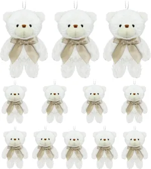12 pcs Mini Stuffed Teddy Bears 4.7 Inch Small Plush Teddy Bears Bulk for DIY Keychain Birthday Christmas Party Favor (Naturally-White)