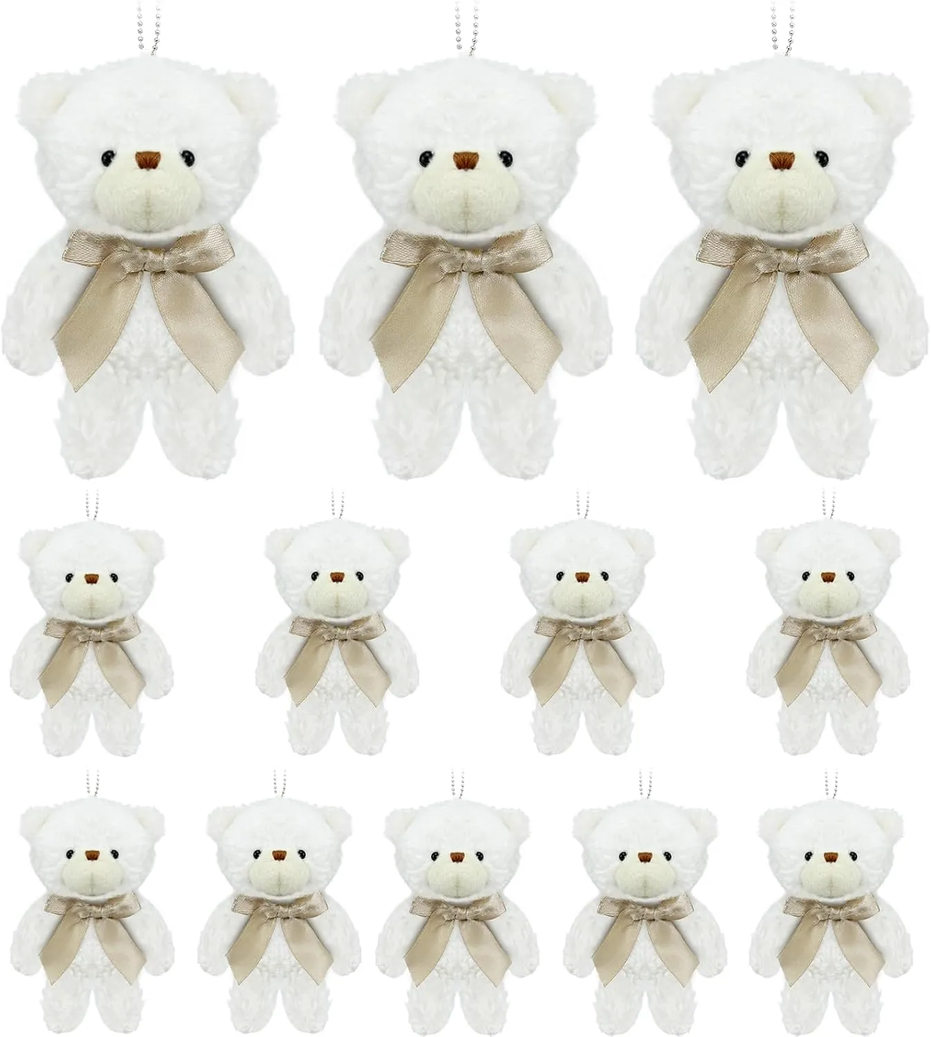 12 pcs Mini Stuffed Teddy Bears 4.7 Inch Small Plush Teddy Bears Bulk for DIY Keychain Birthday Christmas Party Favor (Naturally-White)