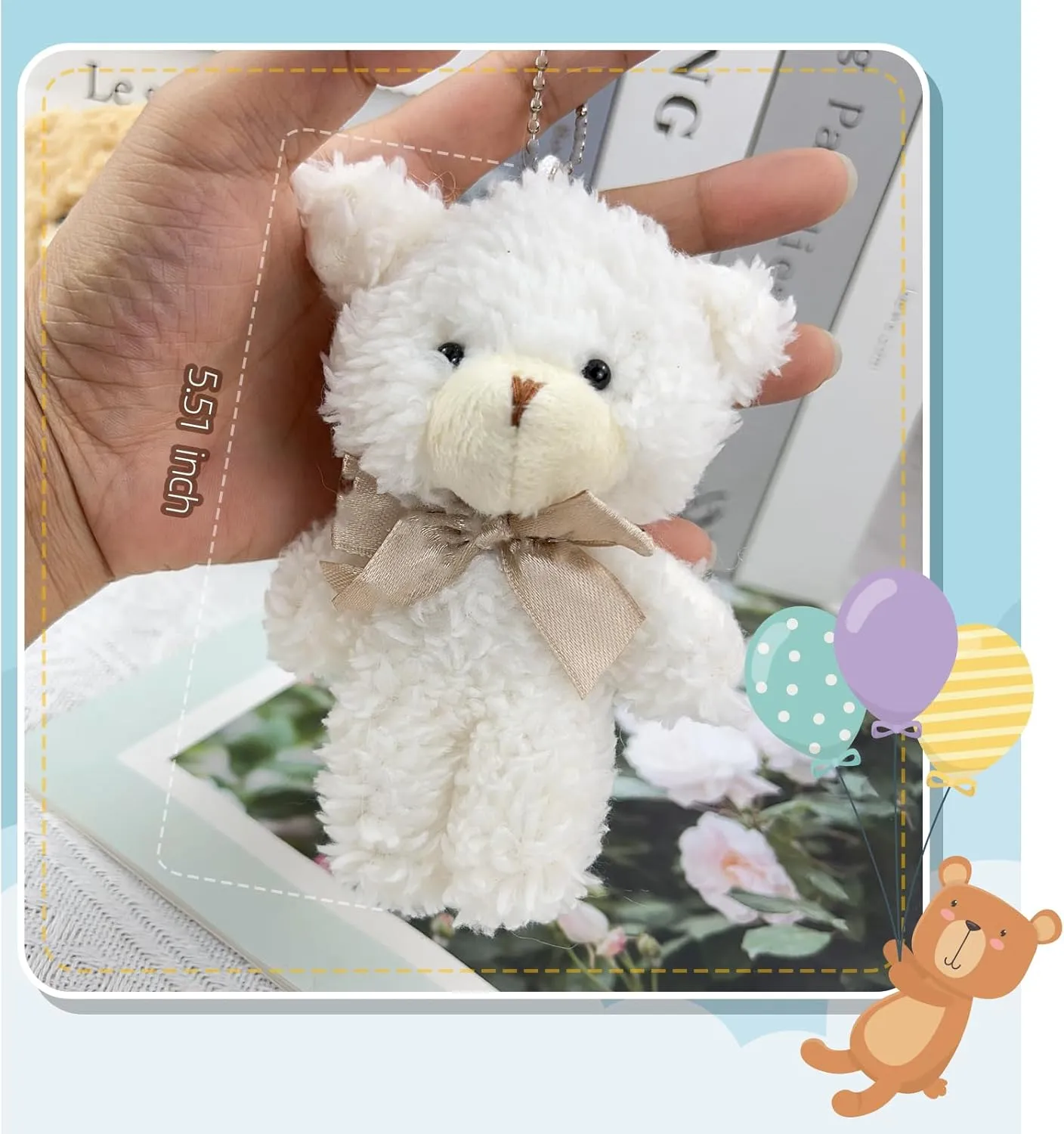 12 pcs Mini Stuffed Teddy Bears 4.7 Inch Small Plush Teddy Bears Bulk for DIY Keychain Birthday Christmas Party Favor (Naturally-White)