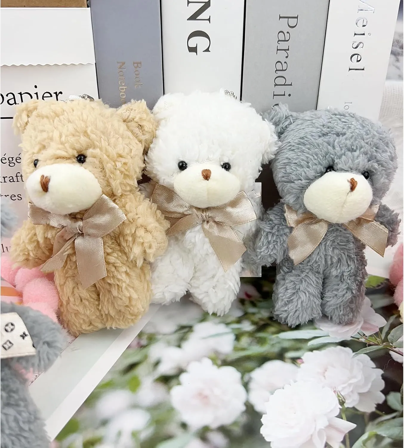 12 pcs Mini Stuffed Teddy Bears 4.7 Inch Small Plush Teddy Bears Bulk for DIY Keychain Birthday Christmas Party Favor (Naturally-White)