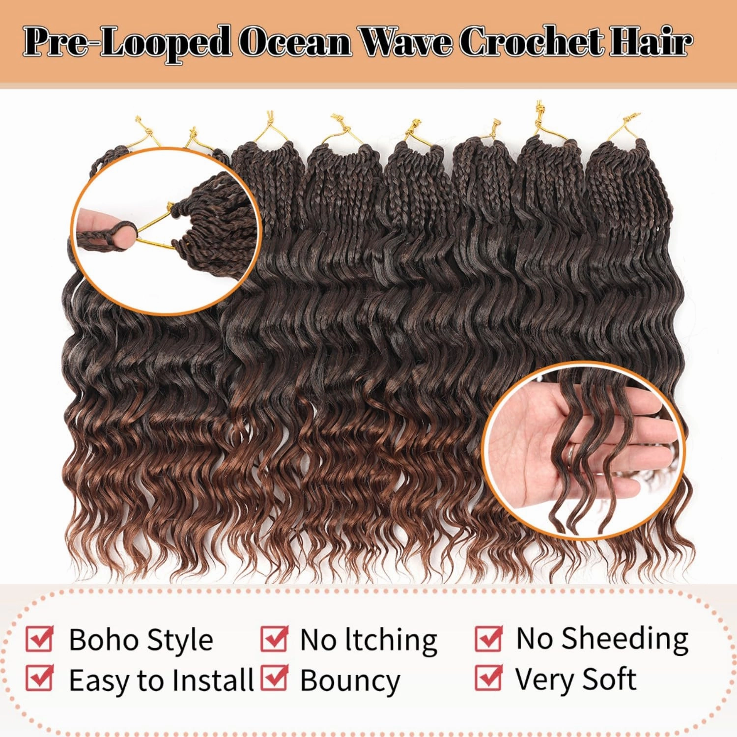 12 Inch Ocean Wave Crochet Hair 8 Packs - Synthetic Pre-Looped Deep Wavy Curly Braiding Hair for Black Women, Boho Style Hair Extensions (10inch,1B/30-8 Packs)