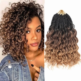 12 Inch Ocean Wave Crochet Hair 8 Packs - Synthetic Pre-Looped Deep Wavy Curly Braiding Hair for Black Women, Boho Style Hair Extensions (12inch,1B/30/27-8 Packs)