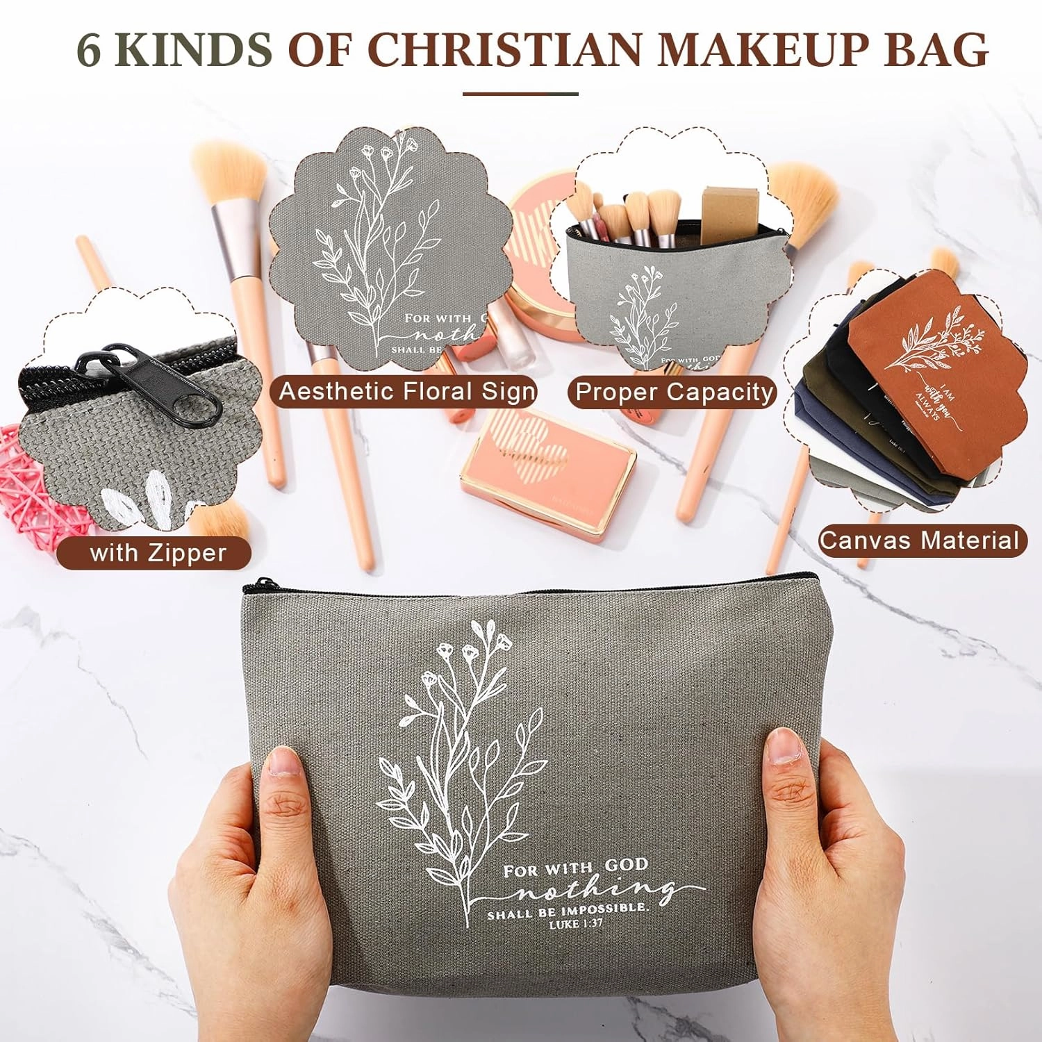 12 Pcs Cna Week Christian Gift Bulk Religious Makeup Bag Bible Verse Lanyard Keychain for Women Men Church Nurse(Neutral Colors,Aesthetic)