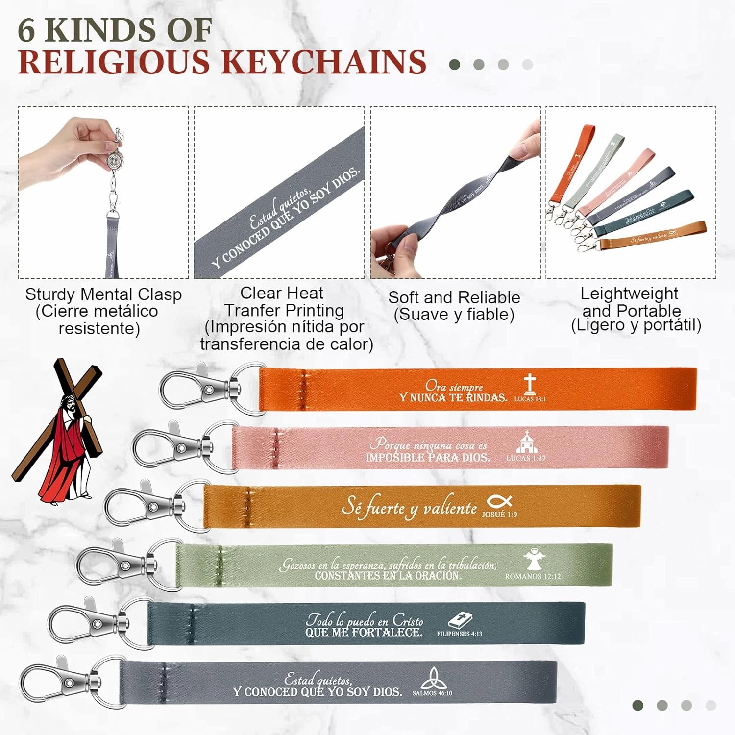 12 Pcs Fathers Day Christian Gift Bulk Religious Makeup Bag Bible Verse Lanyard Keychain for Women Men Church Nurse(Bright Colors,Spanish Boho)