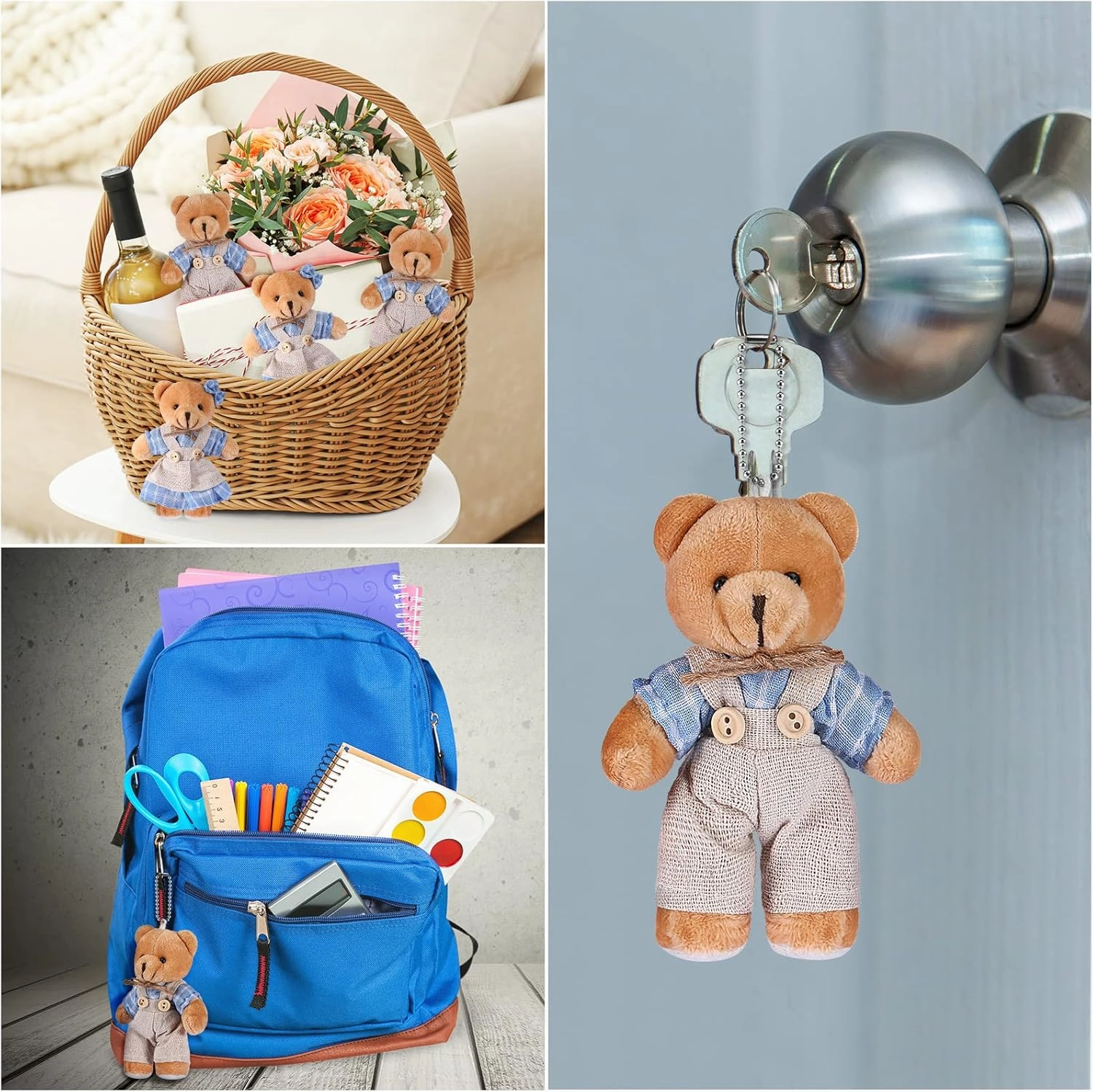 12 Pieces Mini Bear Stuffed Animals, Mini Couple Plush Bear with Burlap Clothes Little Animal Toys for Birthday Wedding Decorations Christmas Party Favors Supplies(Cute Style,Blue, White)