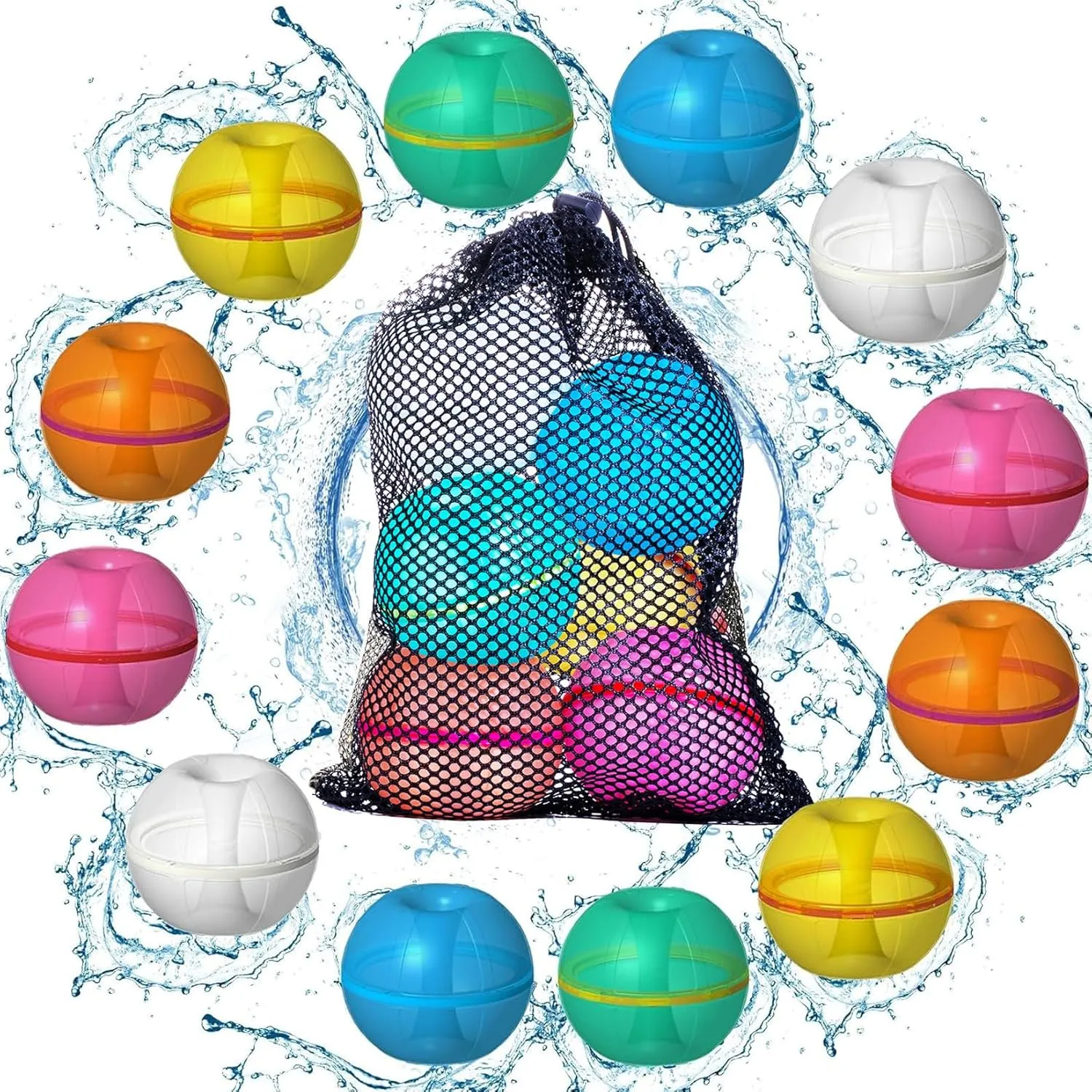 12PCS Reusable Water Balloons - Quick Fill & Self Sealing Summer Pool Toys for Kids Ages 3-12, Fun Outdoor Water Games for Boys & Girls, Beach Party Splash Ball Set (Multicolor)