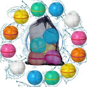 12PCS Reusable Water Balloons - Quick Fill & Self Sealing Summer Pool Toys for Kids Ages 3-12, Fun Outdoor Water Games for Boys & Girls, Beach Party Splash Ball Set (Multicolor)