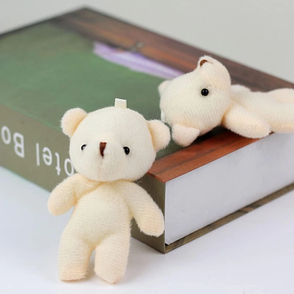 12Pcs Mini Plush Bear Figurines - Adorable Tiny Bears for DIY Keychain, Graduation, Birthday Party Favor, Light Yellow, 4.33 * 3.14 * 0.78 Inch