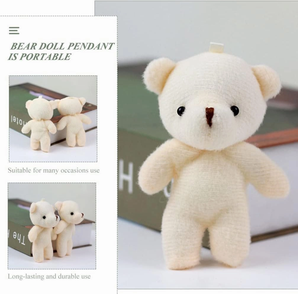 12Pcs Mini Plush Bear Figurines - Adorable Tiny Bears for DIY Keychain, Graduation, Birthday Party Favor, Light Yellow, 4.33 * 3.14 * 0.78 Inch
