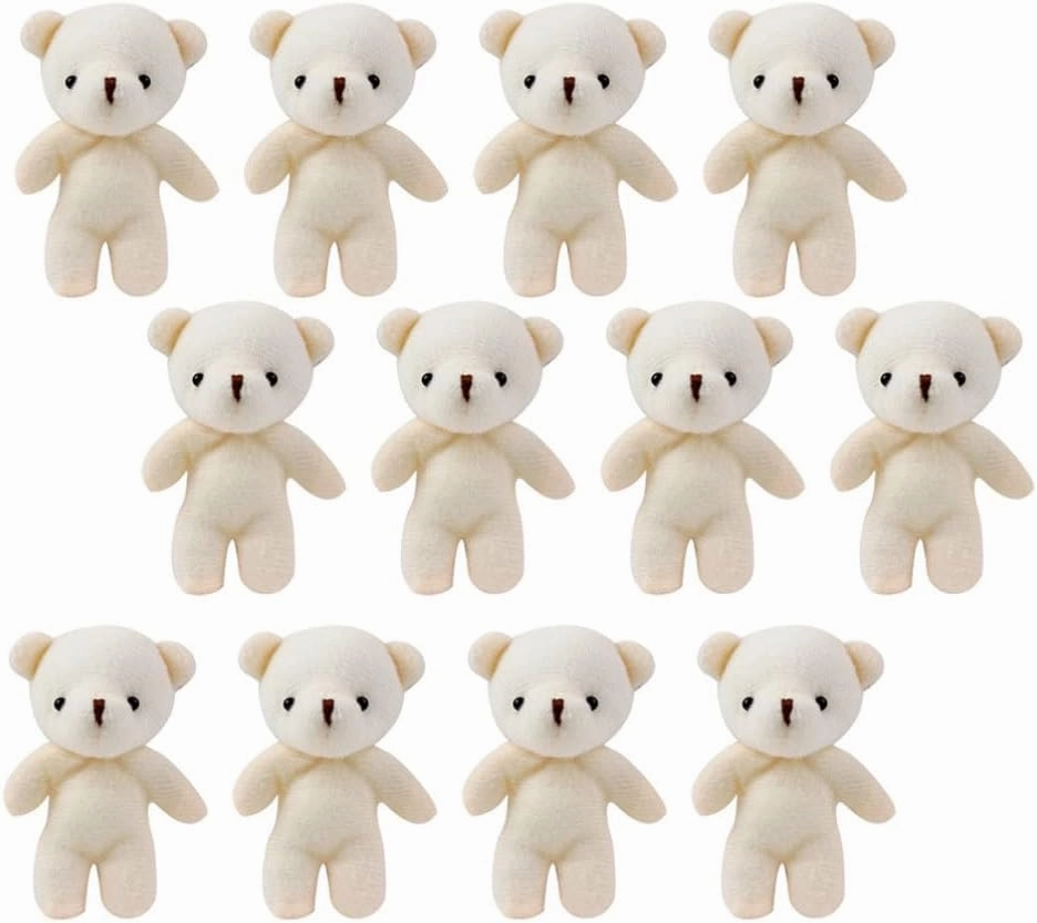 12Pcs Mini Plush Bear Figurines - Adorable Tiny Bears for DIY Keychain, Graduation, Birthday Party Favor, Light Yellow, 4.33 * 3.14 * 0.78 Inch