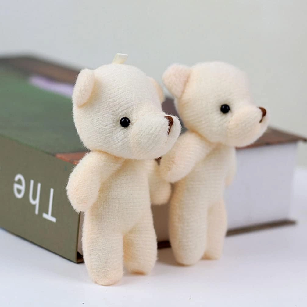 12Pcs Mini Plush Bear Figurines - Adorable Tiny Bears for DIY Keychain, Graduation, Birthday Party Favor, Light Yellow, 4.33 * 3.14 * 0.78 Inch