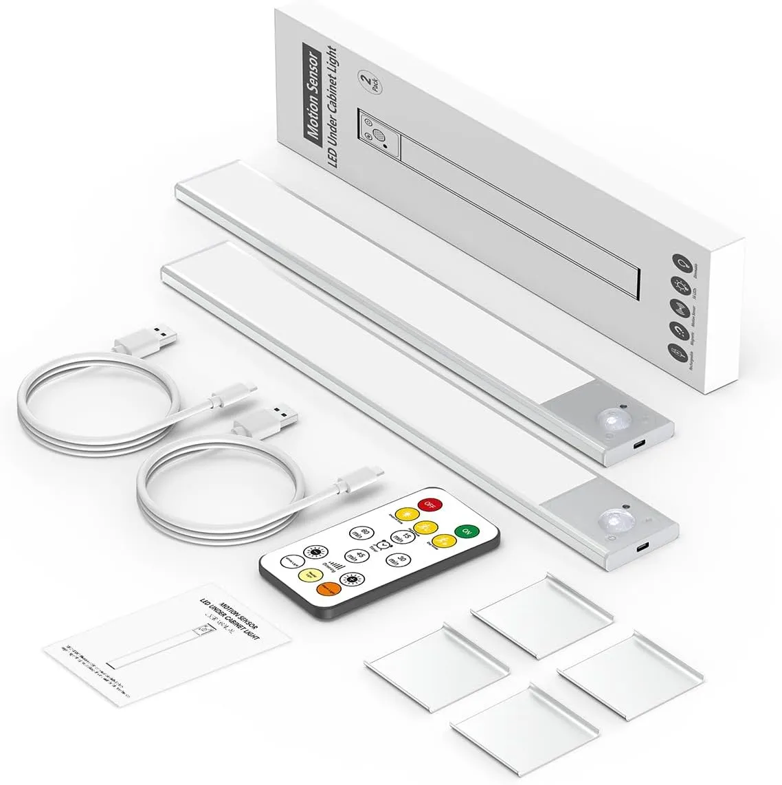12" Ultra-Thin Under Cabinet Lighting Wireless, Aluminum Alloy Under Counter Lights for Kitchen, 3-Color-Temps Magnetic Closet Lights, Rechargeable Motion Sensor Light Indoor (2Pack, Silver)