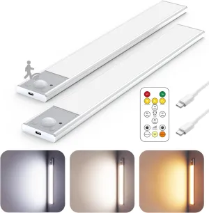 12" Ultra-Thin Under Cabinet Lighting Wireless, Aluminum Alloy Under Counter Lights for Kitchen, 3-Color-Temps Magnetic Closet Lights, Rechargeable Motion Sensor Light Indoor (2Pack, Silver)