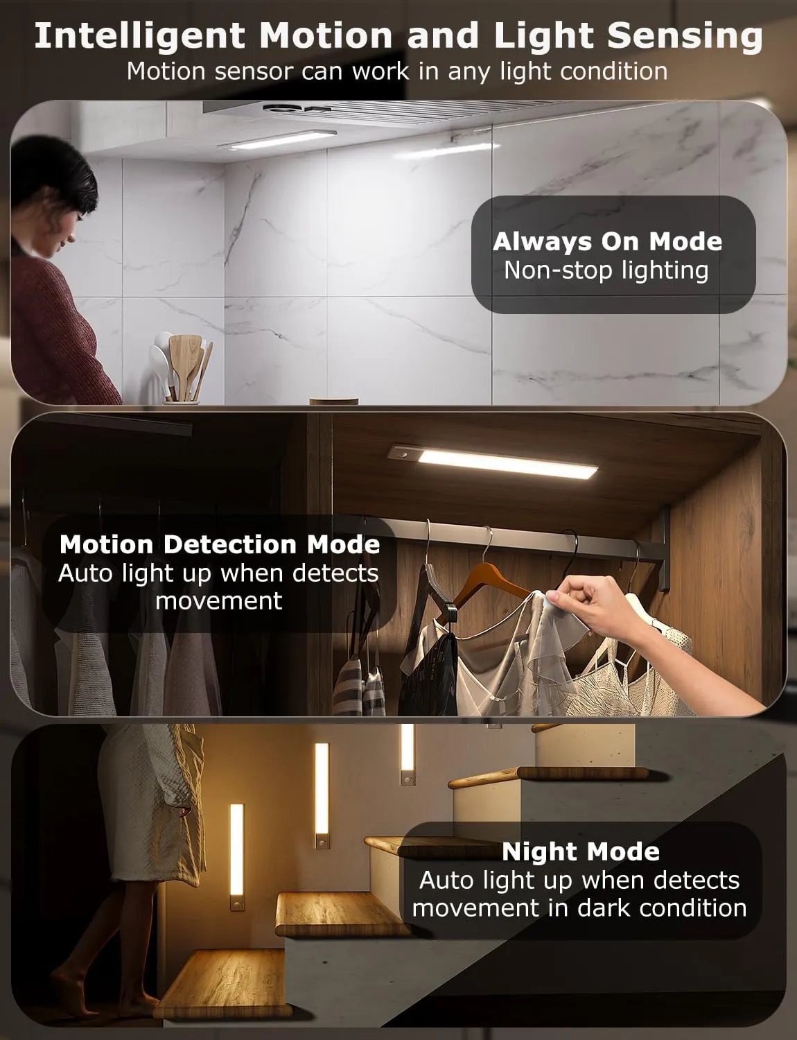 12" Ultra-Thin Under Cabinet Lighting Wireless, Aluminum Alloy Under Counter Lights for Kitchen, 3-Color-Temps Magnetic Closet Lights, Rechargeable Motion Sensor Light Indoor (4 Pack, Silver)
