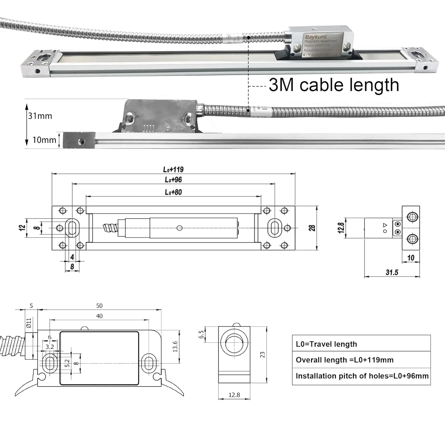 12" x 30" x 16" 3 Axis DRO Digital Readout for Mill DRO Magnetic Scale Encoder Milling Machine 320mm 770mm 420mm Tool IP67 Sealing Protection