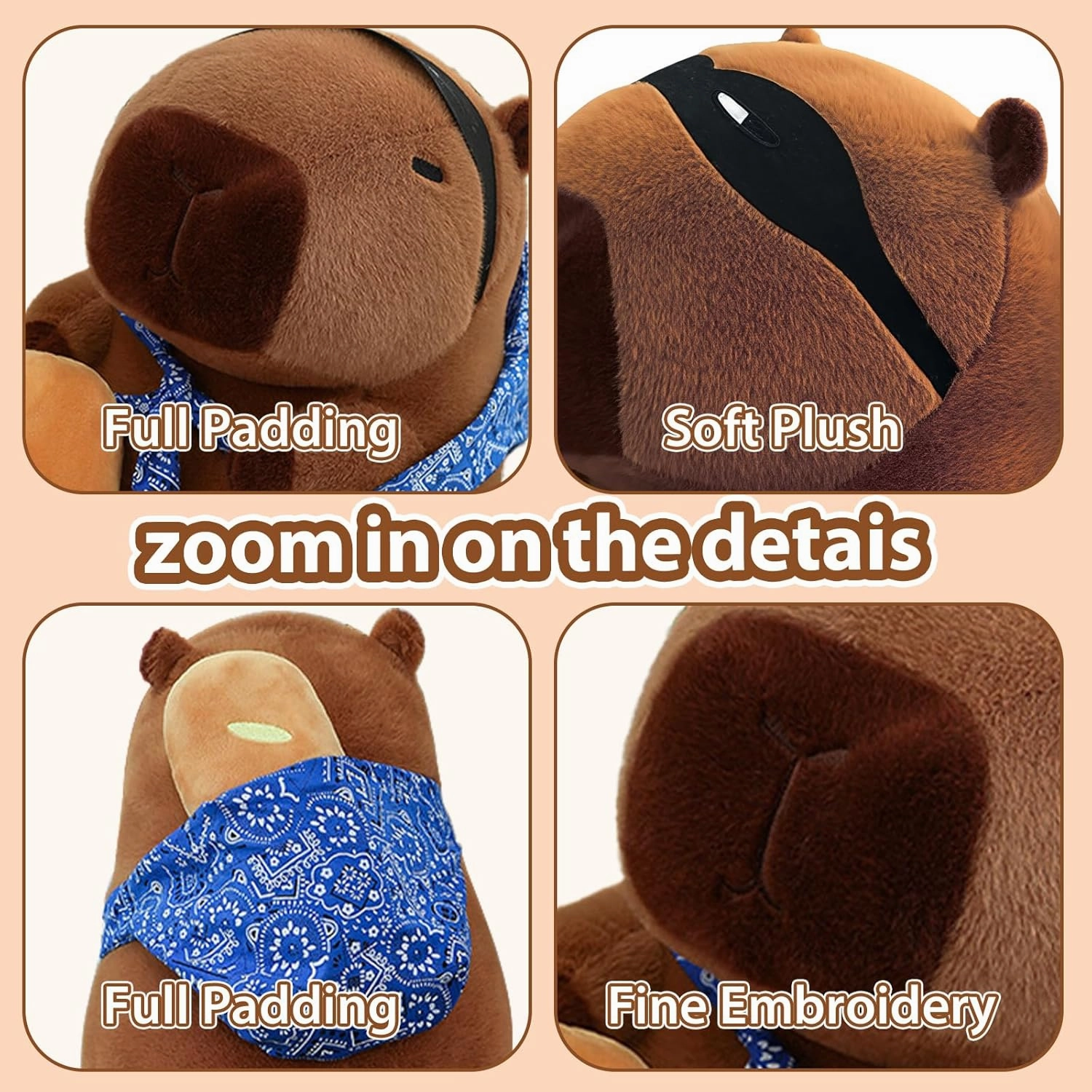 13.2" Kawaii Capybara Plush Ultra Soft Adorable Capybara Stuffed Animal, Huggable Capybara Toy Gift for Kids, Girls, Boys