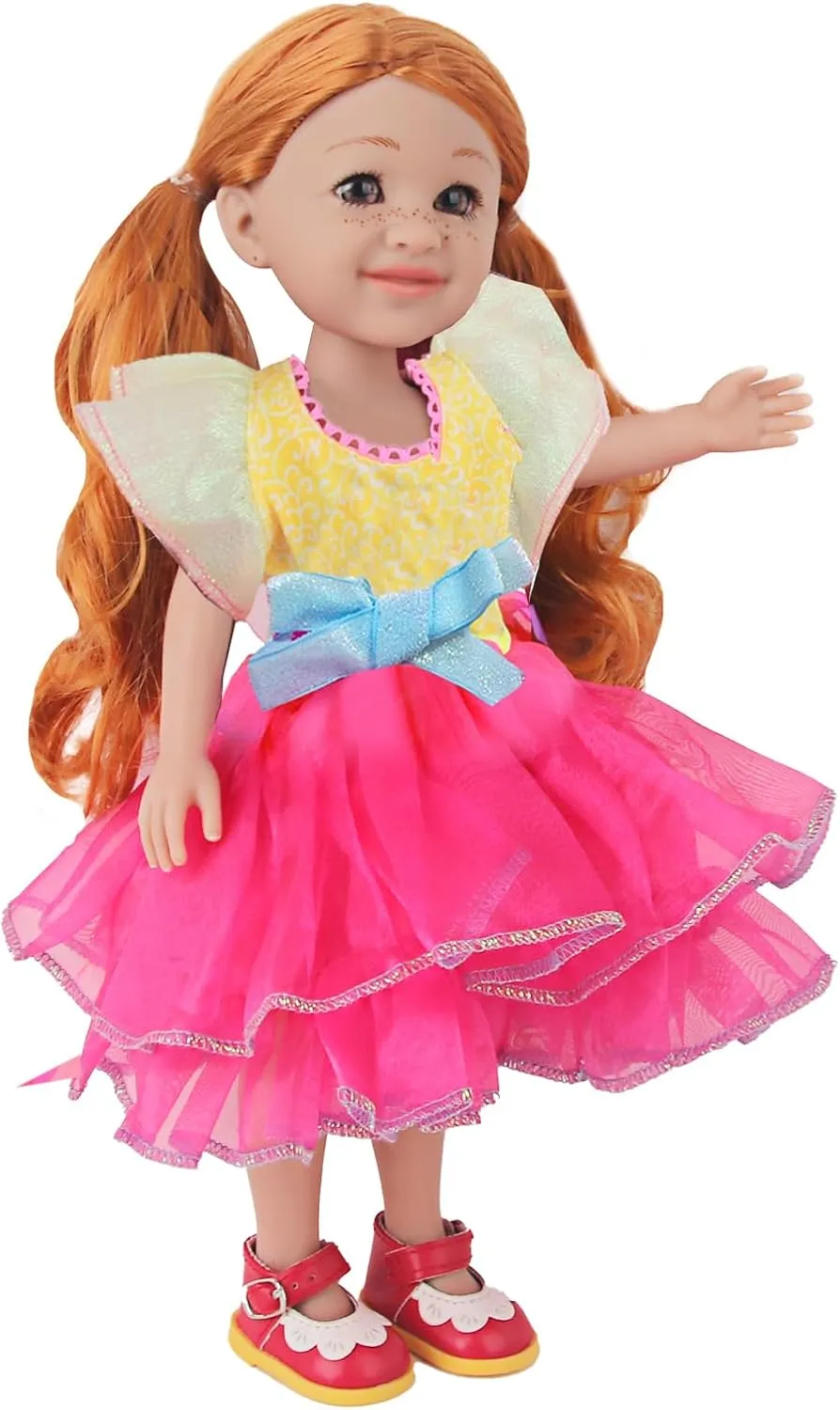 14 Inch Girl Doll - Sophie, Long Blonde Curly Hair, Pretty Light Brown Eyes, Freckles on Face, 14-Inch Fashion Girl Doll in Fluffy Dress and Red Leather Princess Shoes, Dolls for 3  Year Girls