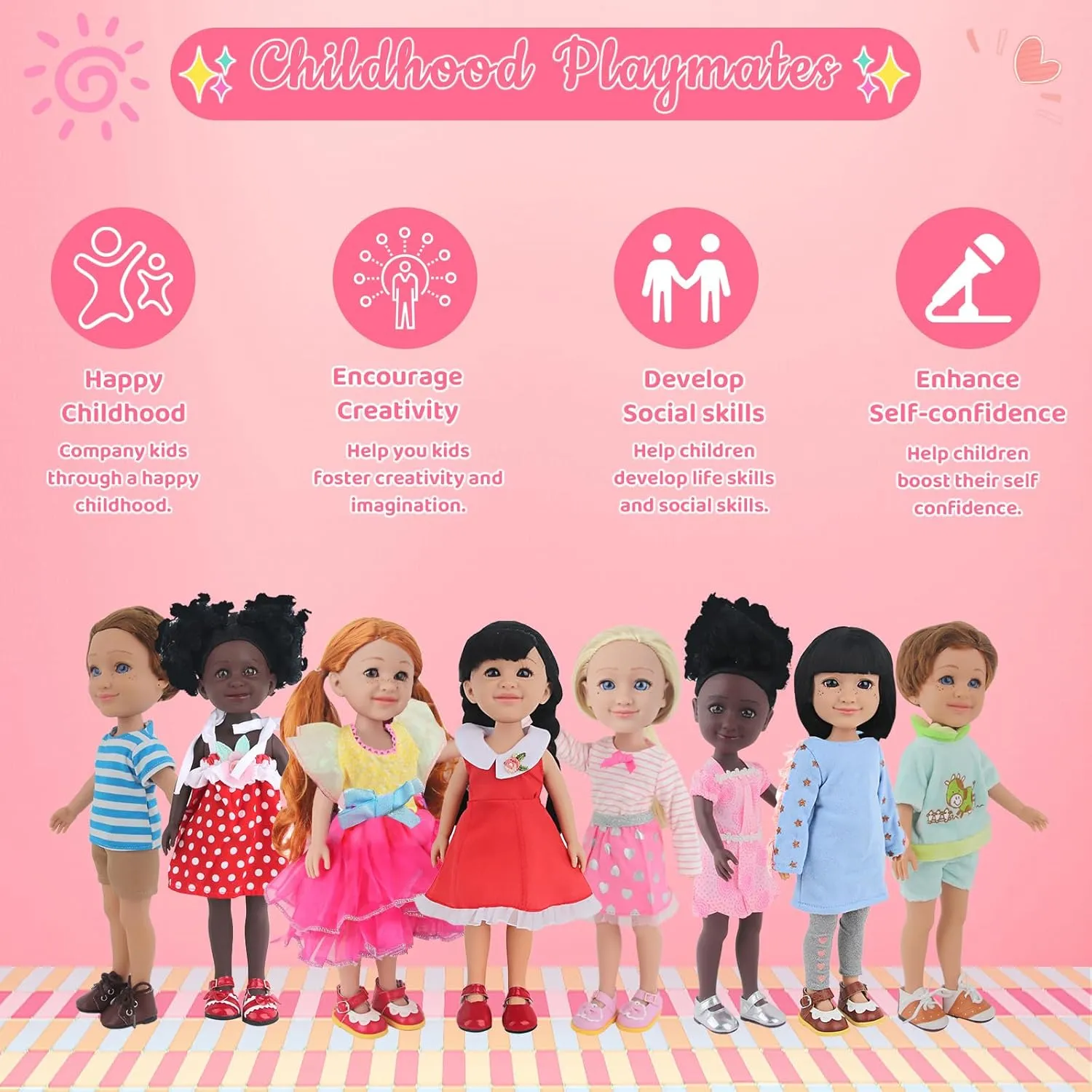 14 Inch Girl Doll - Sophie, Long Blonde Curly Hair, Pretty Light Brown Eyes, Freckles on Face, 14-Inch Fashion Girl Doll in Fluffy Dress and Red Leather Princess Shoes, Dolls for 3  Year Girls