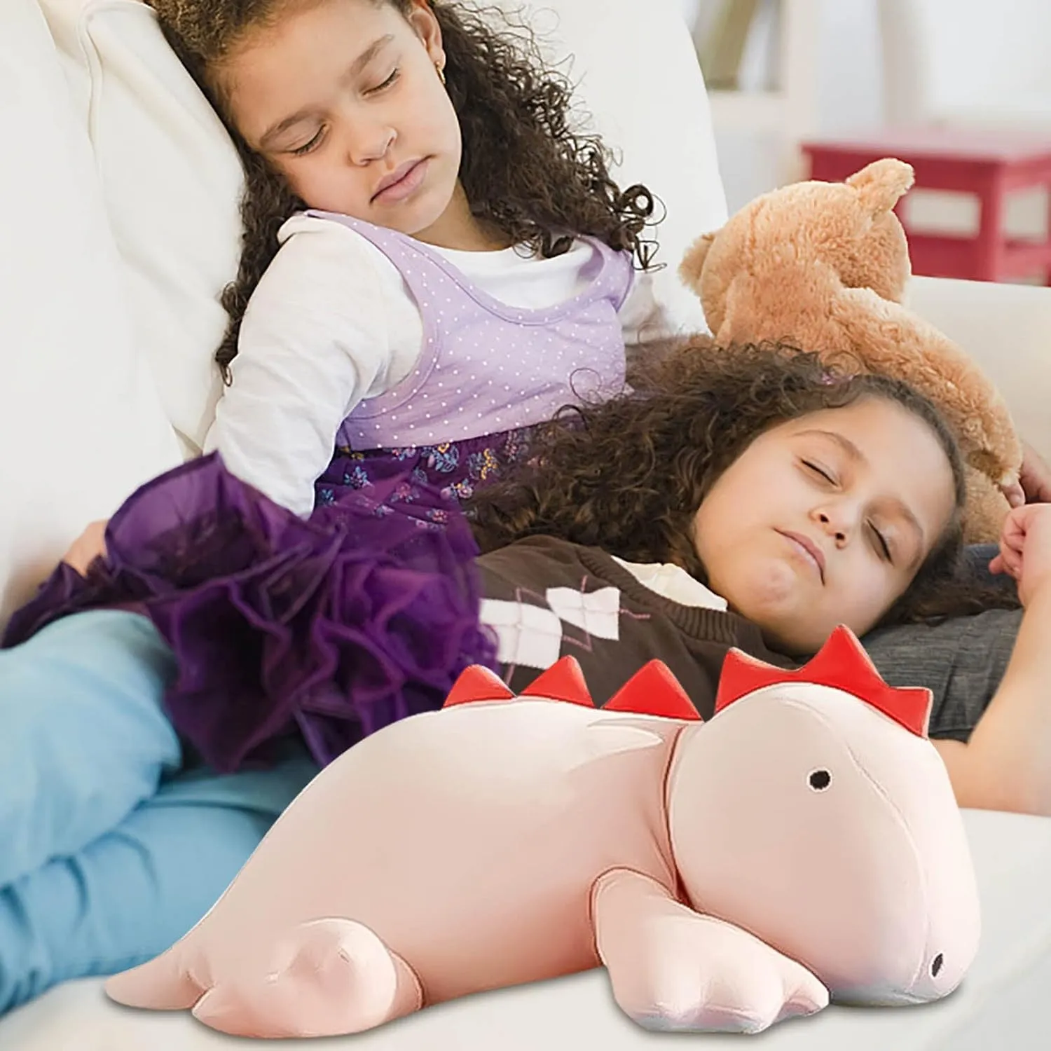 1.4 LB Weighted Stuffed Stegosaurus Animals Plush - 16 Inch Squished Long Dinosaur Jumbo Pillow - Kawaii Plushies Hugging Toy Gifts for Kids - Soft Pink Dino Stuffed Animal Toy (Stegosaurus)