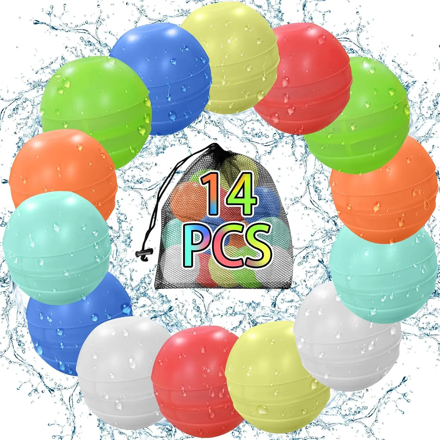 14 Pcs Reusable Water Balloons Quick Fill, Pool Beach Water Ballons for Boys and Girls, Summer Outdoor Games Water Toys for Kids Ages 3-12