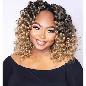 14 Inch Ocean Wave Crochet Hair 8 Packs - Synthetic Pre-Looped Deep Wavy Curly Braiding Hair for Black Women, Boho Style Hair Extensions (14inch,1B/27-8 Packs)