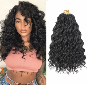 14 Inch Ocean Wave Crochet Hair 8 Packs - Synthetic Pre-Looped Deep Wavy Curly Braiding Hair for Black Women, Boho Style Hair Extensions (14inch,1B - 8 Packs)