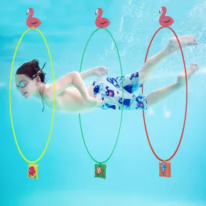 15PCS Pool Toys Games Set-5 Diving Through Swim Rings   5 Flamingo Buoys   5 Sand Bags for Kids 3,4,5,6,7,8,9,10,11,12 Adults-Swimming Thru Pool Hoop Accessories Water Sport Gifts (Assembly Needed)