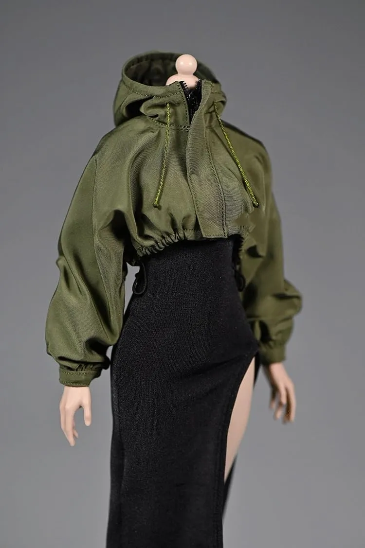 1/6 Scale Female Soldier Model Figure Doll Clothes Short Windbreaker Jacket for 12 Inch Movable Doll Action Figure, Doll Miniatures Accessories Doll(Green)