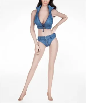 1/6 Scale Female Soldier Model Figure Doll Sleeveless Denim Vest Jacket and Shorts Clothes for 12 inch Action Figure Doll Clothes Doll