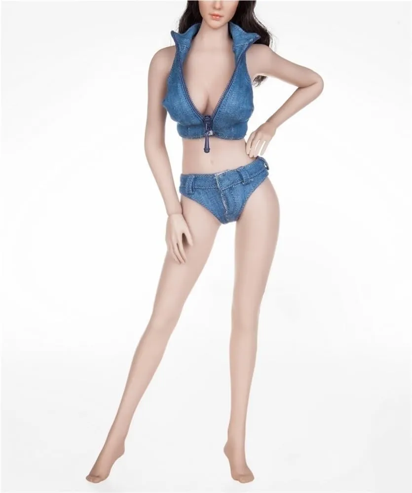 1/6 Scale Female Soldier Model Figure Doll Sleeveless Denim Vest Jacket and Shorts Clothes for 12 inch Action Figure Doll Clothes Doll