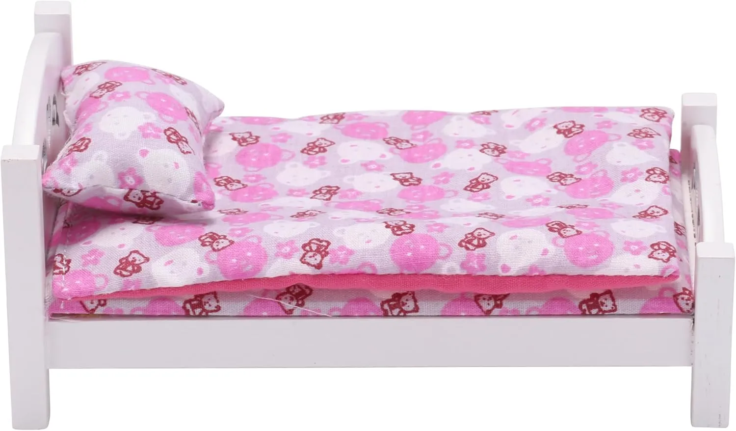 1/6 Scale Wooden Dollhouse Bed and Bedding Set, fits 12 inch Dolls, White Frame, Mini Toy Furniture, Realistic Bedroom Accessories