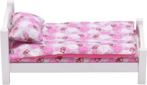 1/6 Scale Wooden Dollhouse Bed and Bedding Set, fits 12 inch Dolls, White Frame, Mini Toy Furniture, Realistic Bedroom Accessories