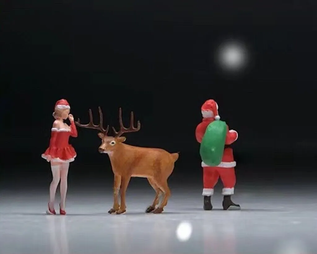 1:64 Painted Figure Mini Model Miniature Resin Diorama Christmas Santa Girl Deer