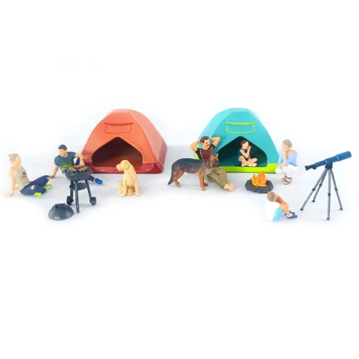 1:64 Painted Figure Mini Model Miniature Resin Diorama Stargazing Camping Family