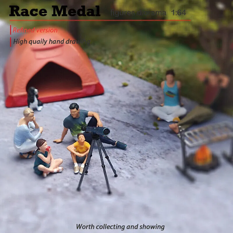 1:64 Painted Figure Mini Model Miniature Resin Diorama Stargazing Camping Family