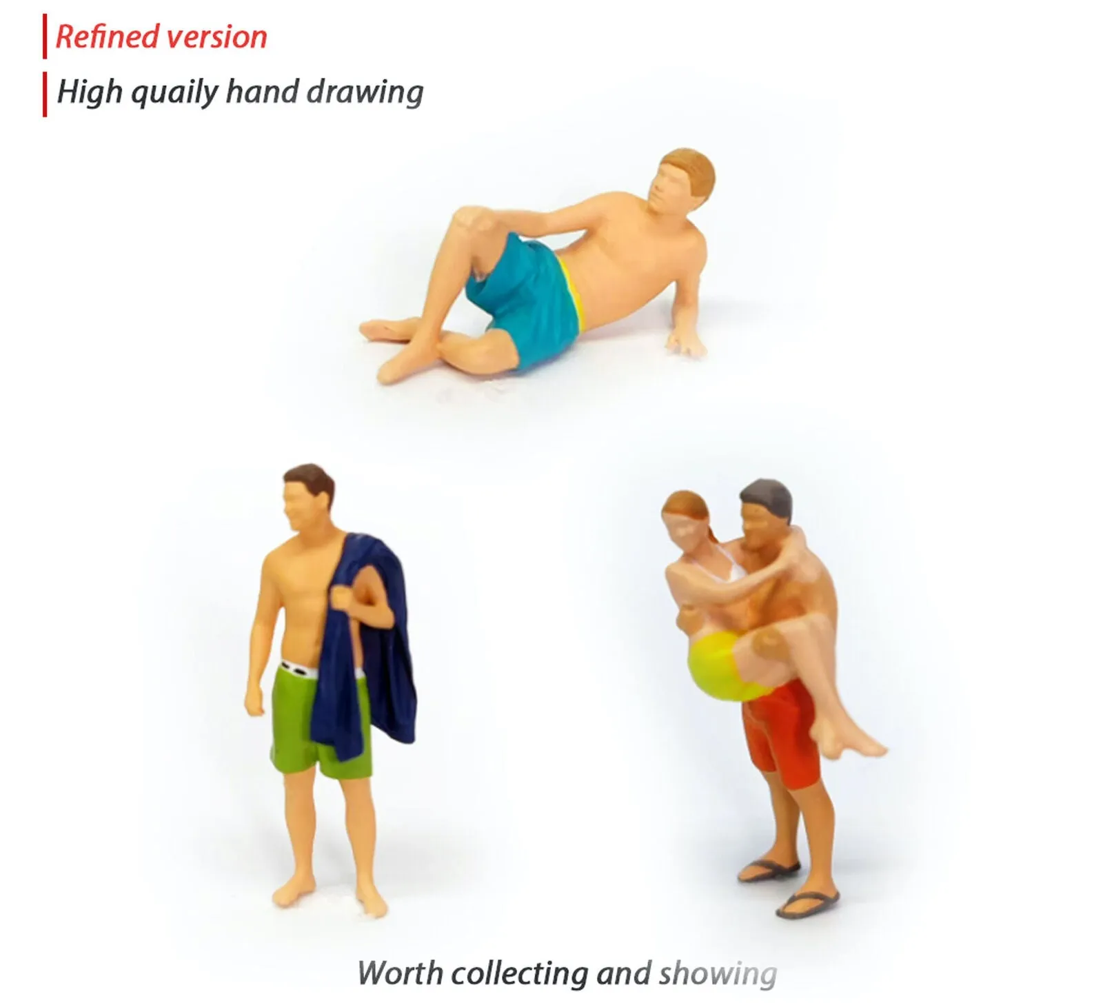 1:64 Painted Figure Mini Model Miniature Resin Diorama Toy Beach Surfing Couple