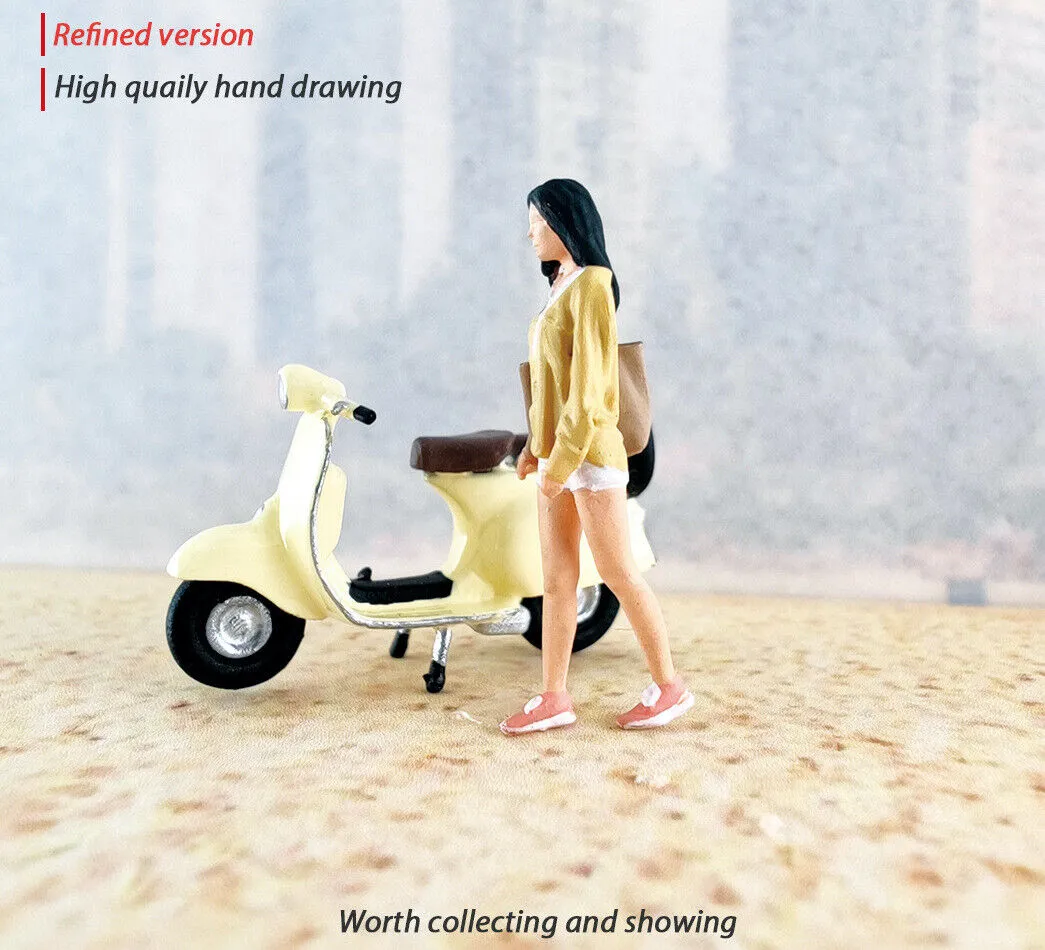 1:64 Painted Figure Mini Model Miniature Resin Diorama Vespa Motocycle Girl B