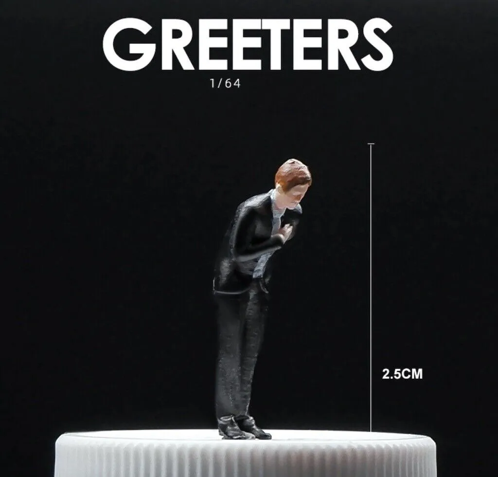 1:64 Painted Figure Mini Model Toy Miniature Car Scenes Resin Bowing Man in Suit