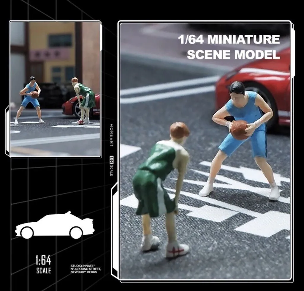 1:64 Painted Figure Mini Model Toy Miniature Car Scenes Resin Boy Basketball Man