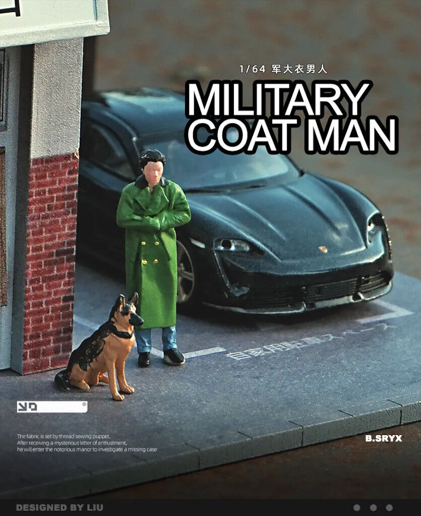 1:64 Painted Figure Model Miniature Resin Diorama Sand Green Coat Standing Man