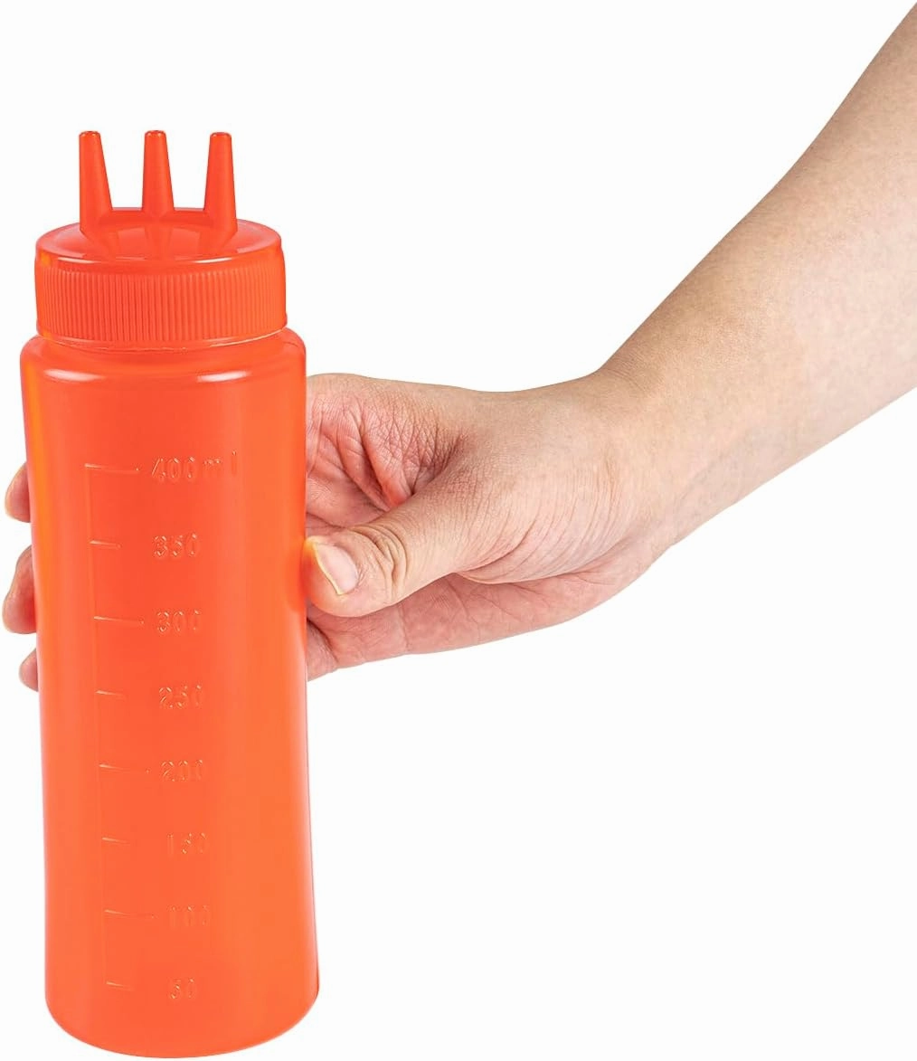 16 Ounce Condiment Squeeze Bottles, 6 Squeeze Bottles With Triple Dispersion Tips - Medium, Flexible, Red Plastic Ketchup Bottles, For Dispensing Sauces Or Oils - Restaurantware