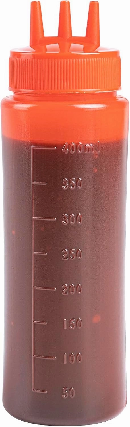 16 Ounce Condiment Squeeze Bottles, 6 Squeeze Bottles With Triple Dispersion Tips - Medium, Flexible, Red Plastic Ketchup Bottles, For Dispensing Sauces Or Oils - Restaurantware
