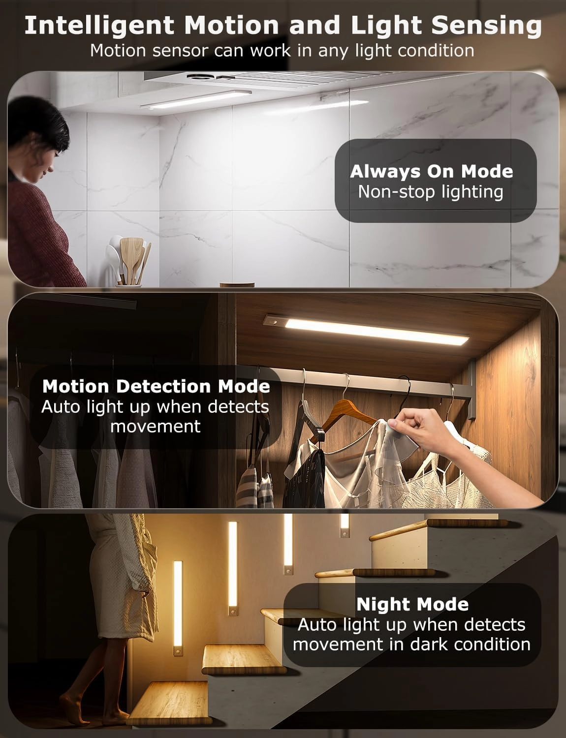 16" Ultra-Thin Under Cabinet Lighting Wireless, Aluminum Alloy Under Counter Lights for Kitchen, 3-Color-Temps Magnetic Closet Lights, Rechargeable Motion Sensor Light Indoor (6Pack, Silver)