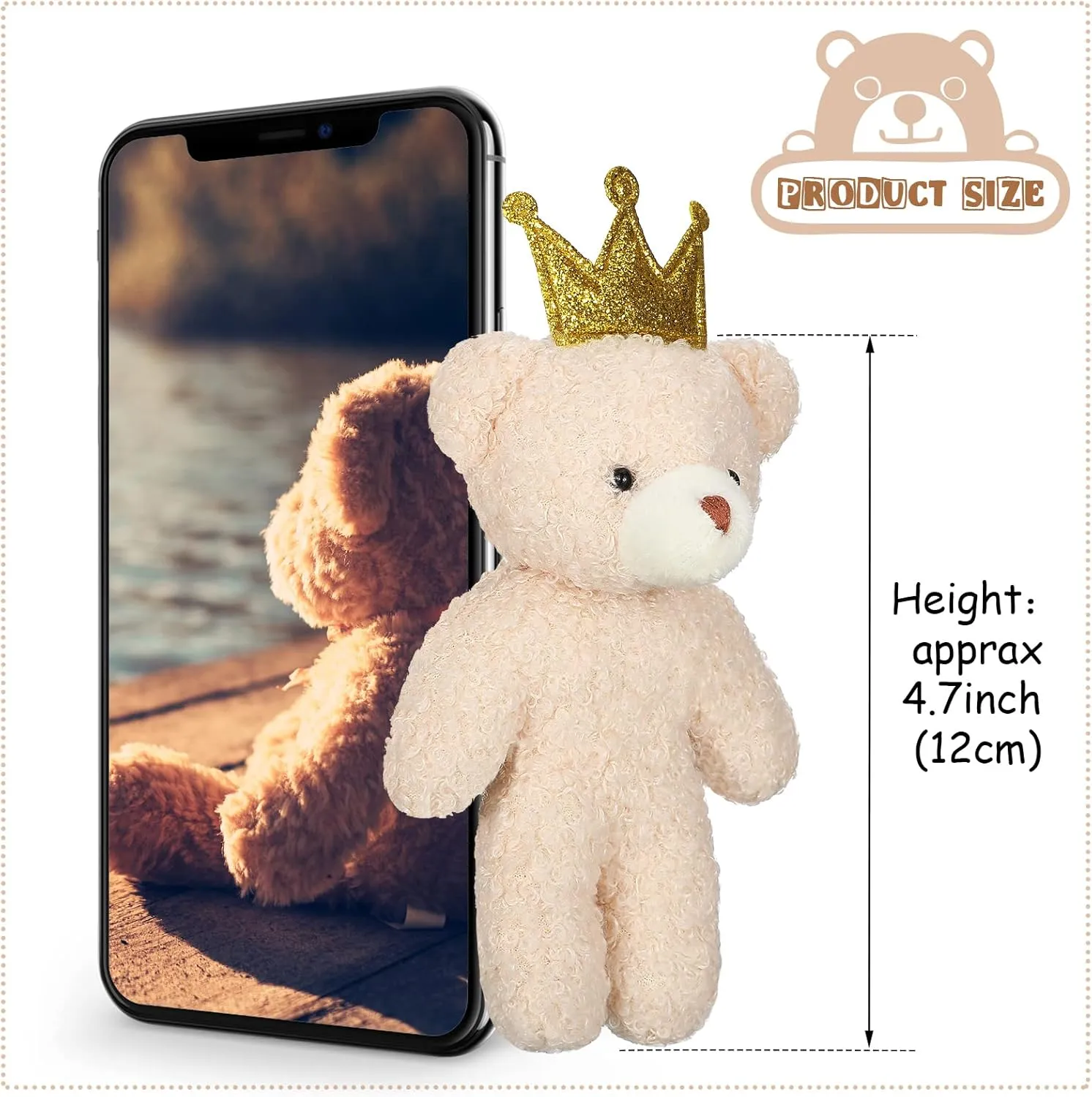 18 Pieces Mini Bear Toy 4.7 Inch Stuffed Jointed Bear Soft Tiny Doll for DIY Keychain Birthday Wedding Xmas Decorations Party Favor(Crown Style)
